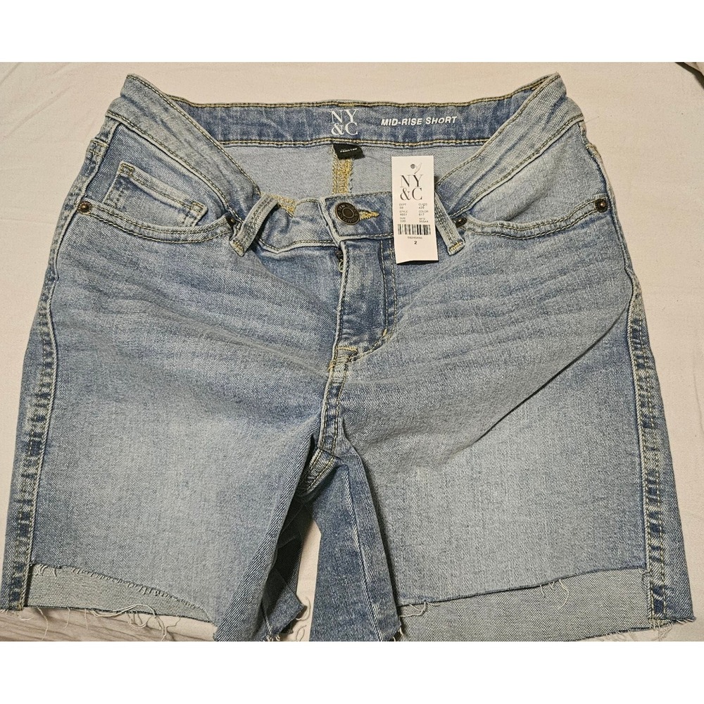 NY&C‎ Mid-Rise Denim Shorts Raw Hem Casual Blue Jean Shorts Size 2